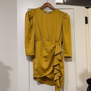 NBD Asymmetrical Gold Dress with Ruffle Detail
